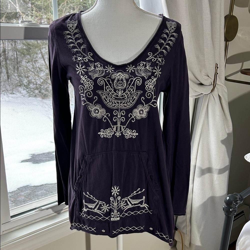 Johnny Was Embroidered Purple Women's Top Tunic Small